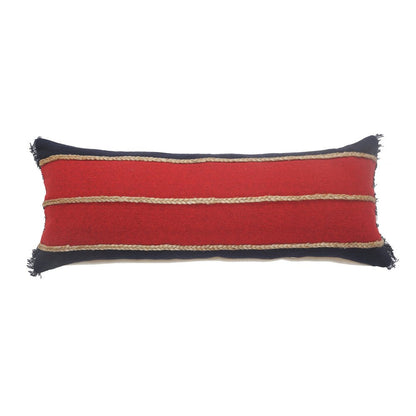 14" X 36" Red Navy And Tan 100% Cotton Striped Zippered Pillow HomeRoots