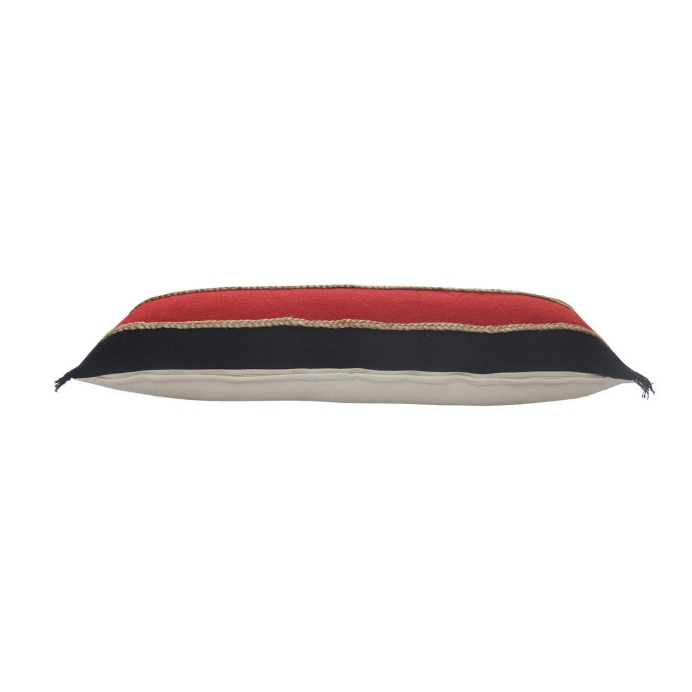 14" X 36" Red Navy And Tan 100% Cotton Striped Zippered Pillow HomeRoots