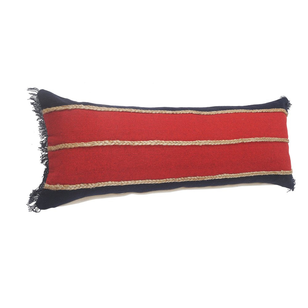 14" X 36" Red Navy And Tan 100% Cotton Striped Zippered Pillow — view 5