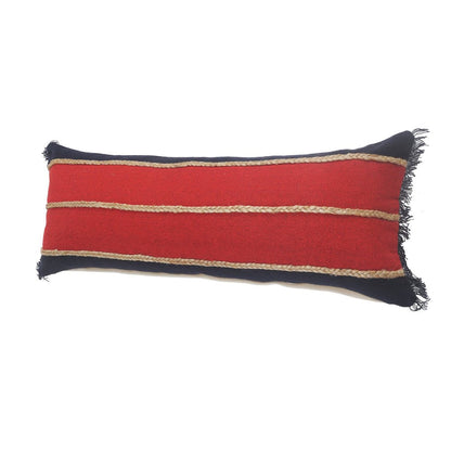 14" X 36" Red Navy And Tan 100% Cotton Striped Zippered Pillow HomeRoots