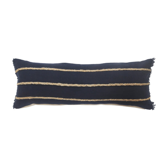 14" X 36" Navy And Tan 100% Cotton Zippered Pillow FurniFindUSA