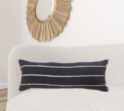 14" X 36" Navy And Tan 100% Cotton Zippered Pillow FurniFindUSA