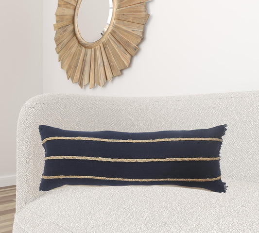 14" X 36" Navy And Tan 100% Cotton Zippered Pillow FurniFindUSA