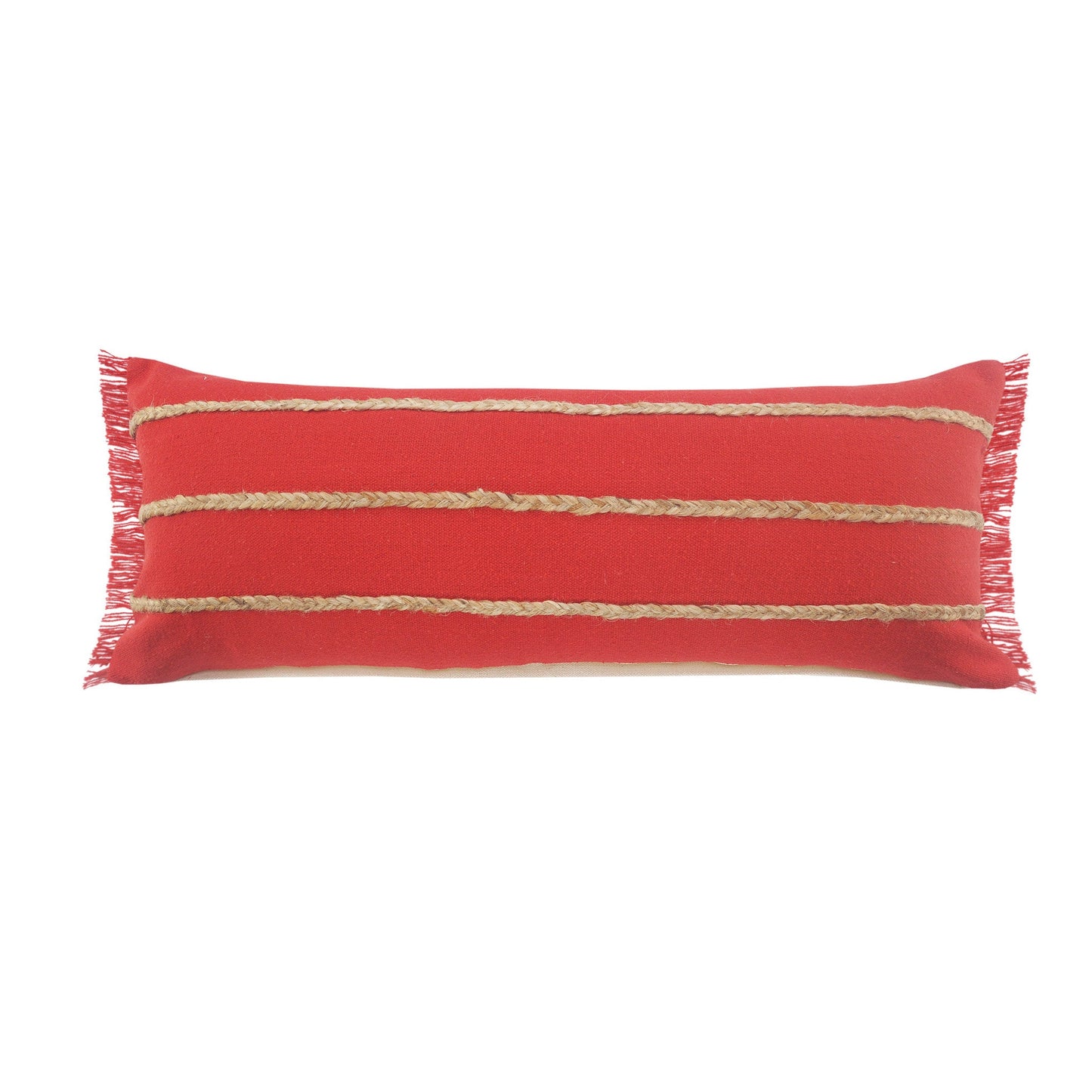 14" X 36" Red And Tan 100% Cotton Zippered Pillow FurniFindUSA