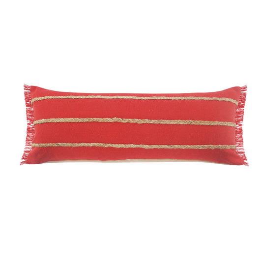 14" X 36" Red And Tan 100% Cotton Zippered Pillow FurniFindUSA