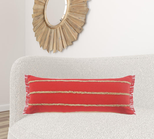 14" X 36" Red And Tan 100% Cotton Zippered Pillow FurniFindUSA