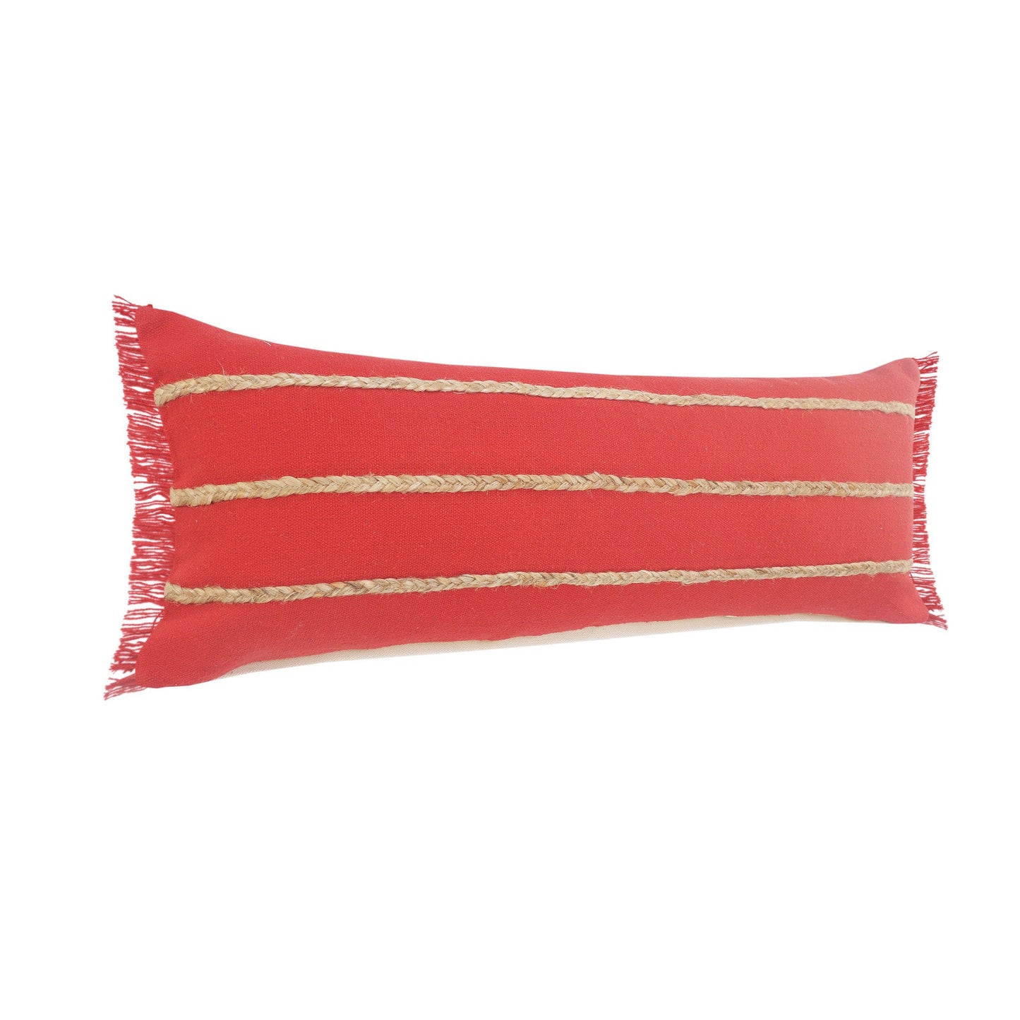 14" X 36" Red And Tan 100% Cotton Zippered Pillow FurniFindUSA