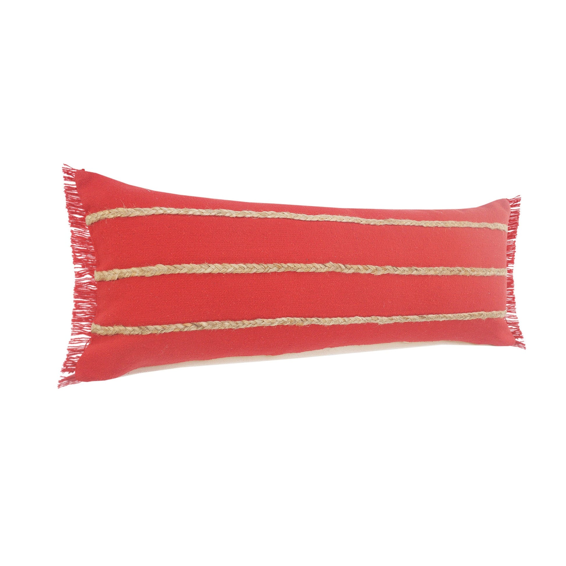 14" X 36" Red And Tan 100% Cotton Zippered Pillow FurniFindUSA