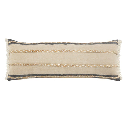 14" X 36" Black Tan And Taupe Jute Striped Zippered Pillow FurniFindUSA