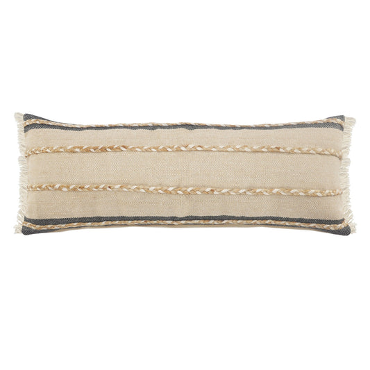14" X 36" Black Tan And Taupe Jute Striped Zippered Pillow FurniFindUSA