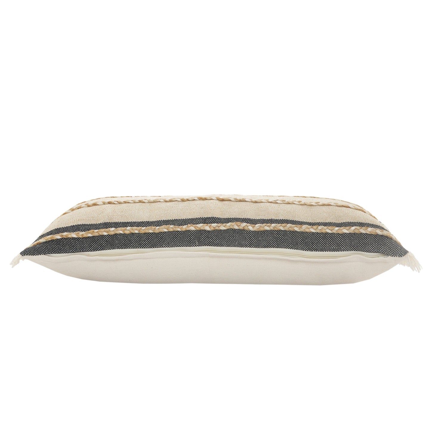 14" X 36" Black Tan And Taupe Jute Striped Zippered Pillow FurniFindUSA