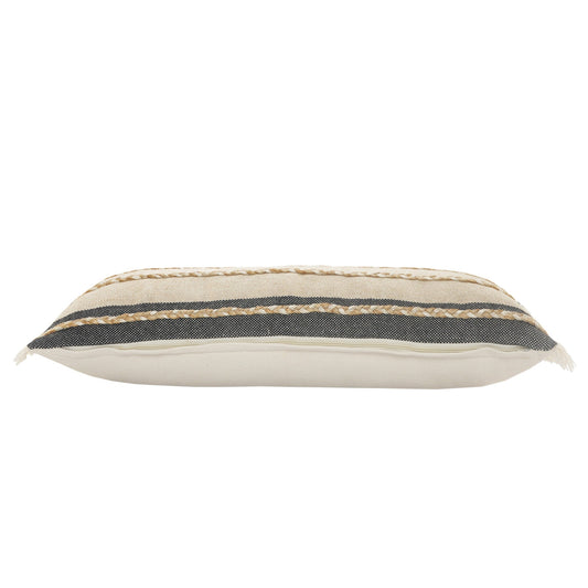 14" X 36" Black Tan And Taupe Jute Striped Zippered Pillow FurniFindUSA