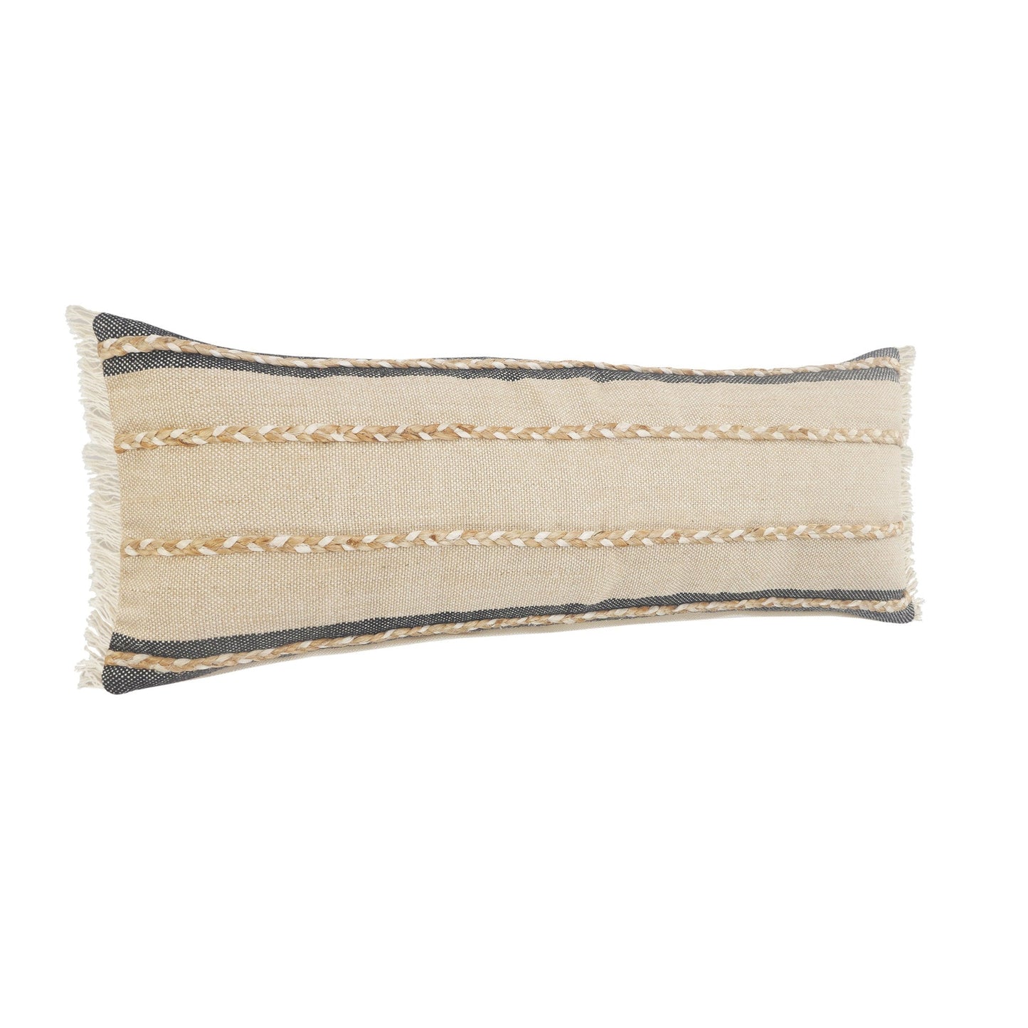 14" X 36" Black Tan And Taupe Jute Striped Zippered Pillow FurniFindUSA
