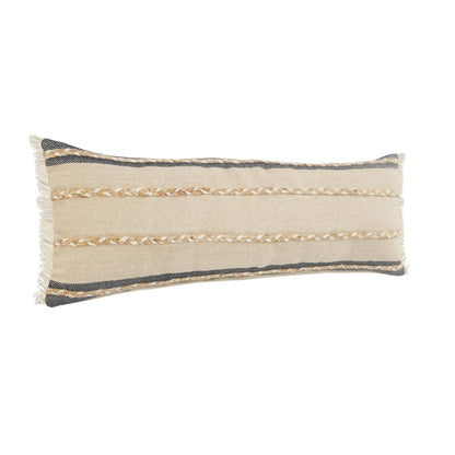 14" X 36" Black Tan And Taupe Jute Striped Zippered Pillow FurniFindUSA