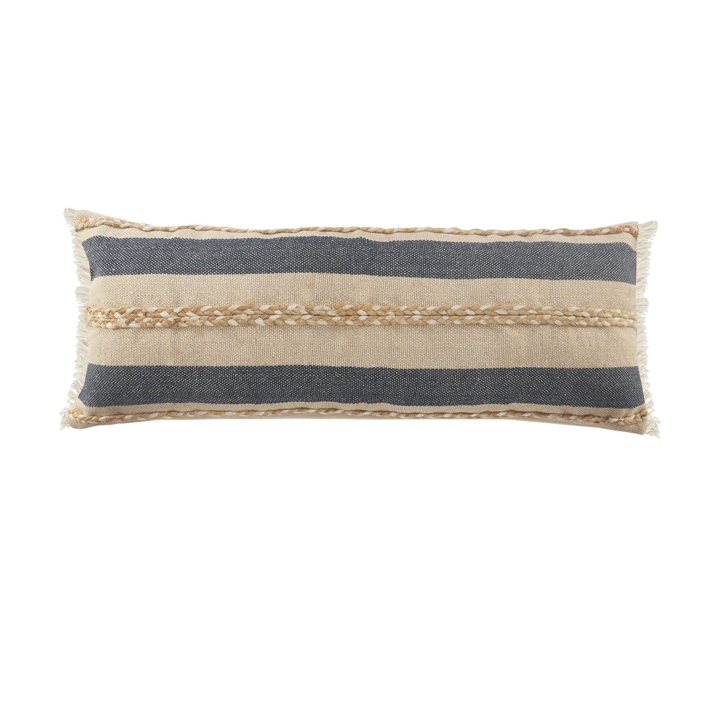 14" X 36" Denim Tan And Taupe Jute Coastal Zippered Pillow FurniFindUSA