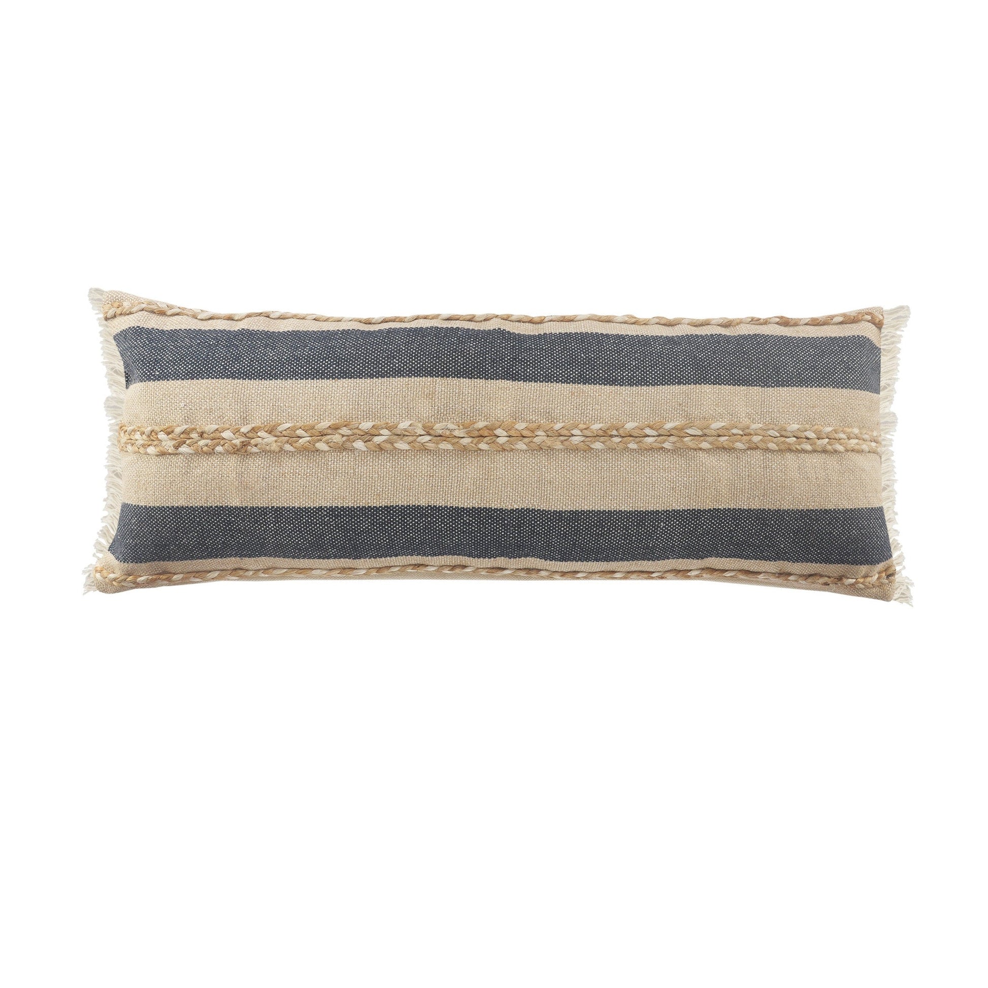 14" X 36" Denim Tan And Taupe Jute Coastal Zippered Pillow FurniFindUSA