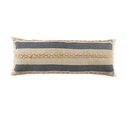 14" X 36" Denim Tan And Taupe Jute Coastal Zippered Pillow FurniFindUSA