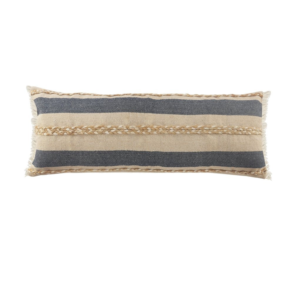 14" X 36" Denim Tan And Taupe Jute Coastal Zippered Pillow HomeRoots