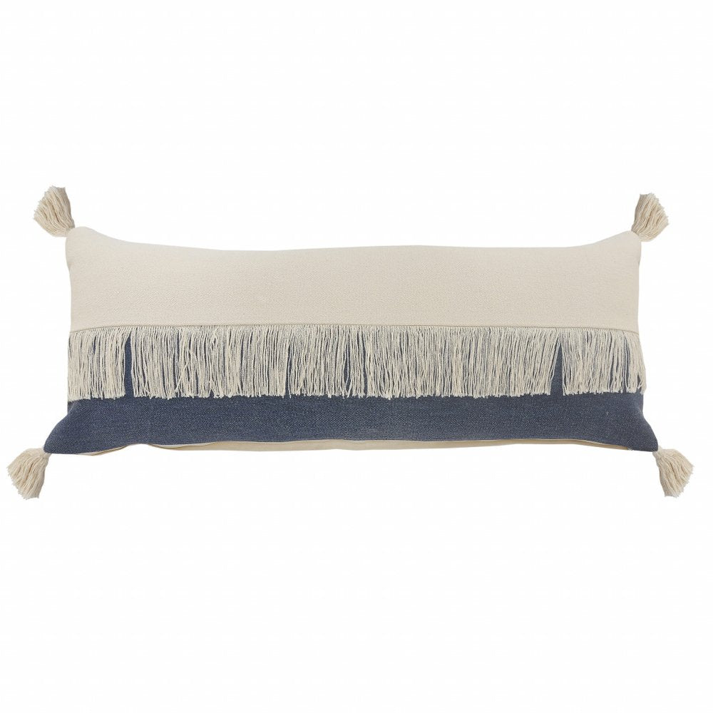 14" X 36" Denim Blue And Off-White 100% Cotton Zippered Pillow — view 1