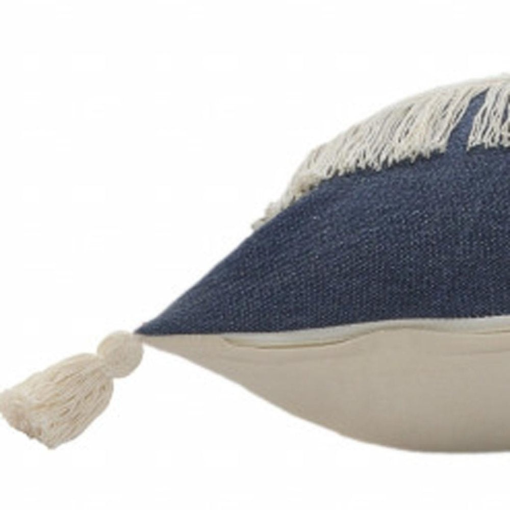 14" X 36" Denim Blue And Off-White 100% Cotton Zippered Pillow — view 8