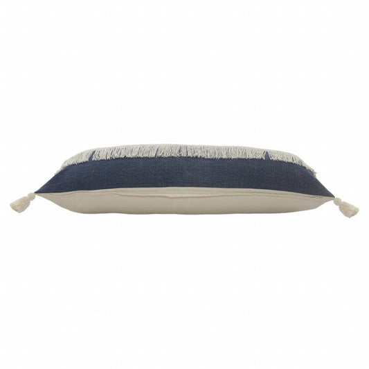 14" X 36" Denim Blue And Off-White 100% Cotton Zippered Pillow FurniFindUSA