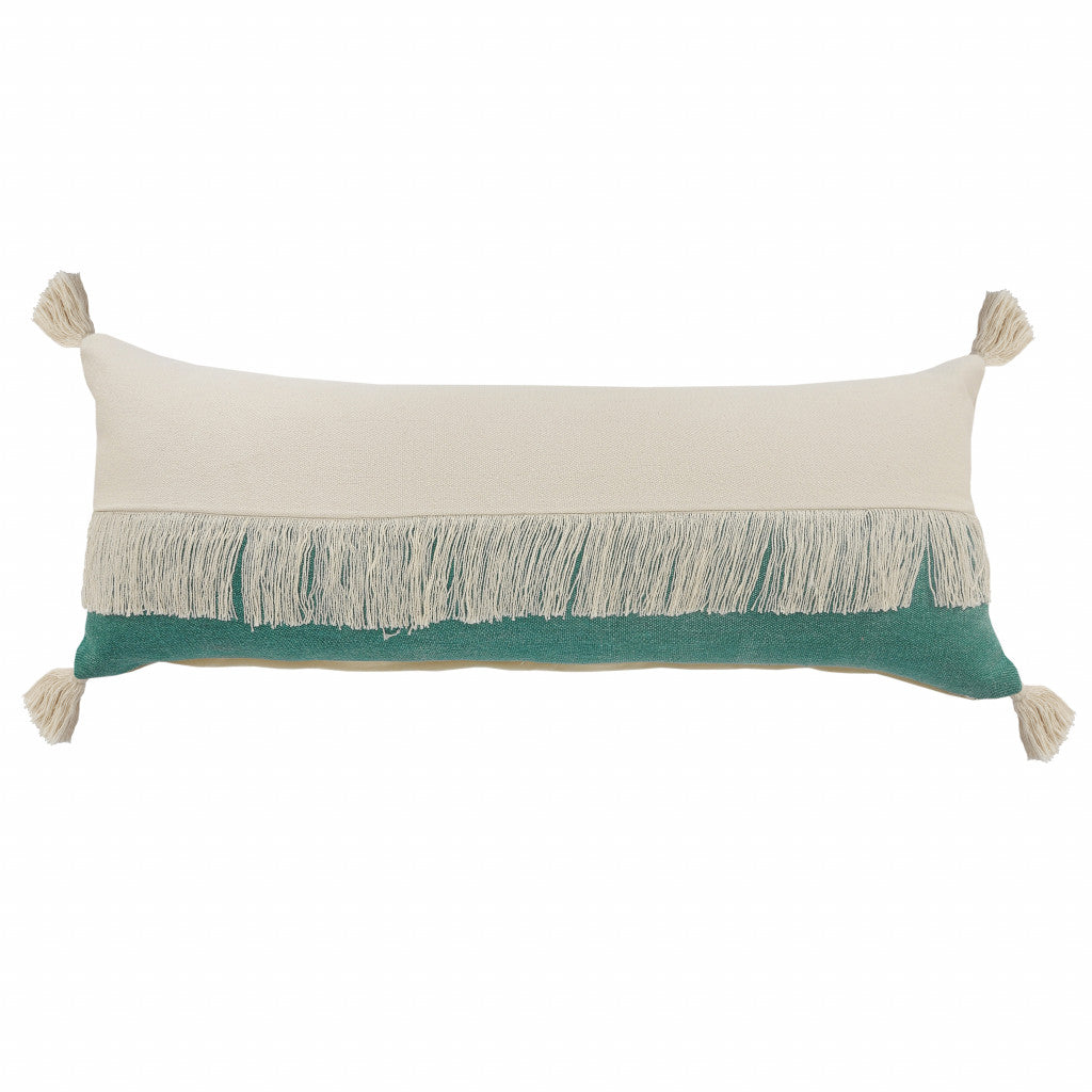 14" X 36" Emerald Green And Off-White 100% Cotton Zippered Pillow FurniFindUSA