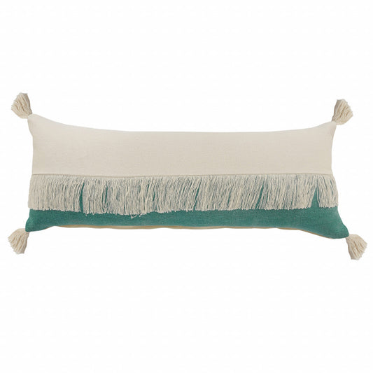 14" X 36" Emerald Green And Off-White 100% Cotton Zippered Pillow FurniFindUSA