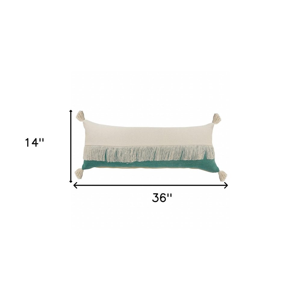 14" X 36" Emerald Green And Off-White 100% Cotton Zippered Pillow — view 7