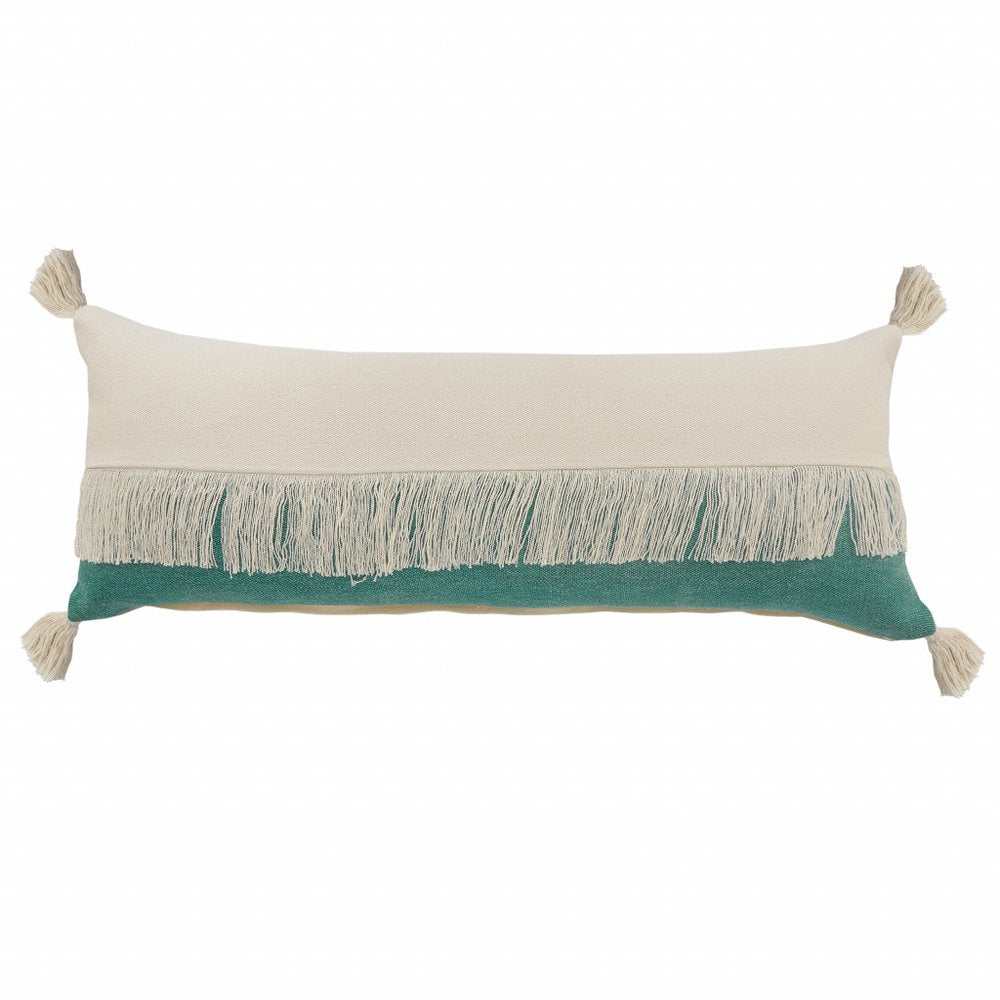 14" X 36" Emerald Green And Off-White 100% Cotton Zippered Pillow — view 1