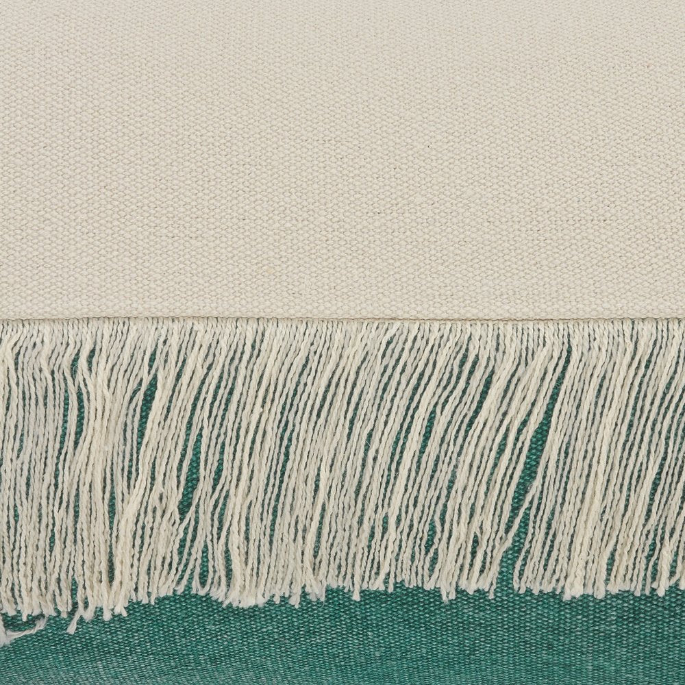 14" X 36" Emerald Green And Off-White 100% Cotton Zippered Pillow HomeRoots