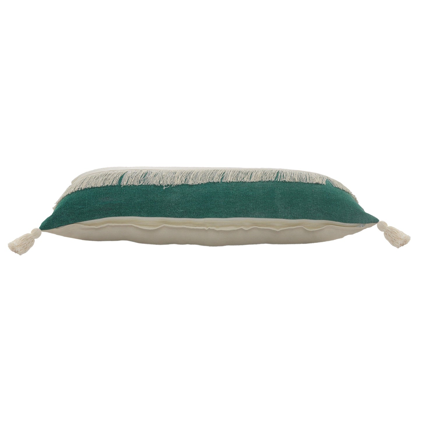 14" X 36" Emerald Green And Off-White 100% Cotton Zippered Pillow FurniFindUSA