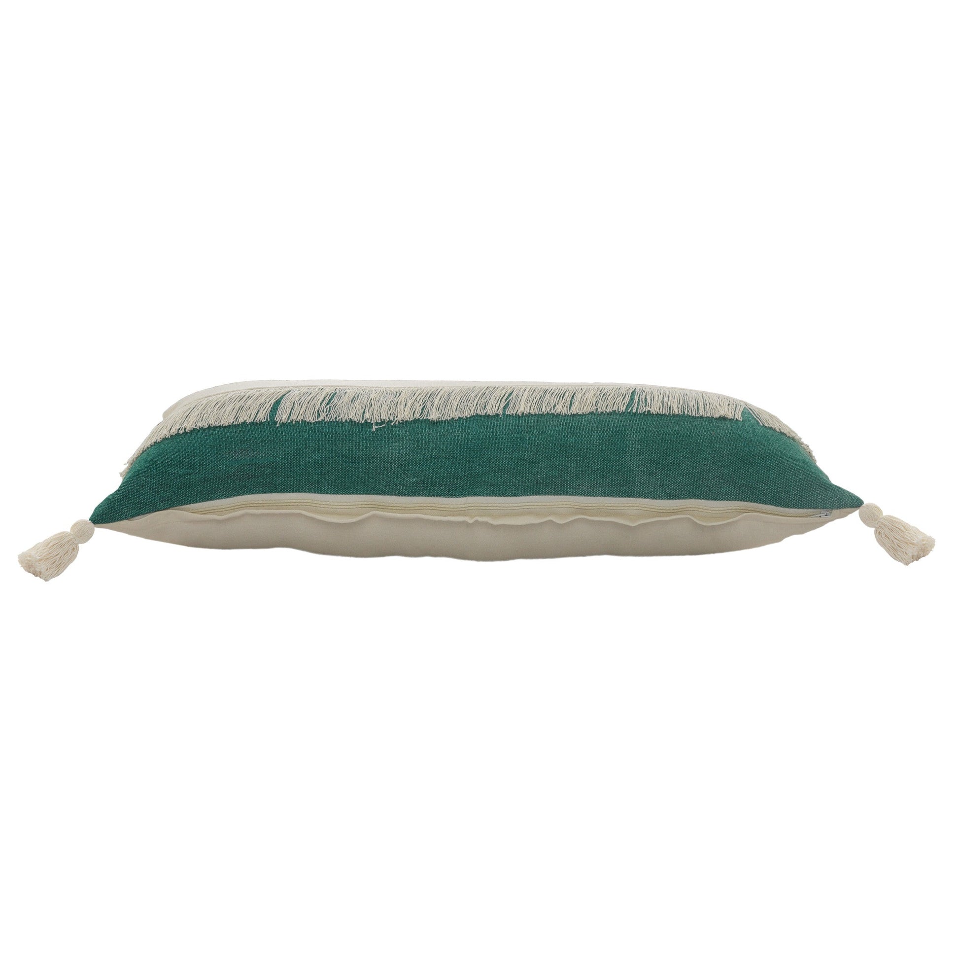 14" X 36" Emerald Green And Off-White 100% Cotton Zippered Pillow FurniFindUSA