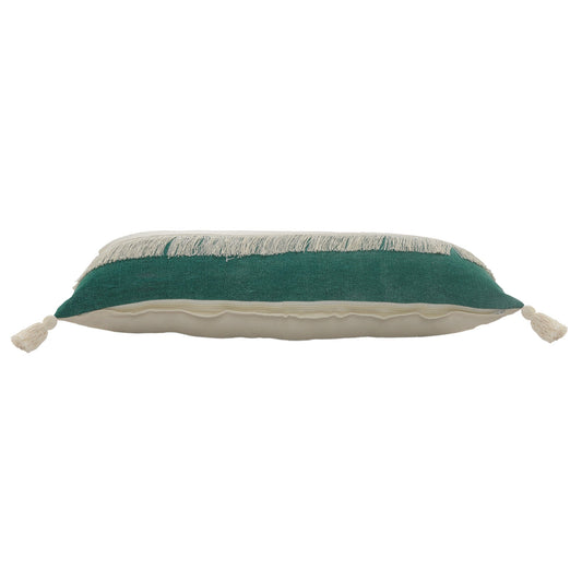 14" X 36" Emerald Green And Off-White 100% Cotton Zippered Pillow FurniFindUSA