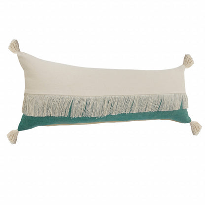 14" X 36" Emerald Green And Off-White 100% Cotton Zippered Pillow FurniFindUSA
