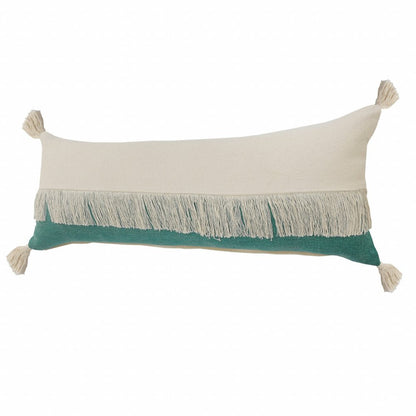 14" X 36" Emerald Green And Off-White 100% Cotton Zippered Pillow HomeRoots