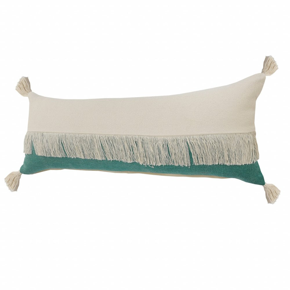 14" X 36" Emerald Green And Off-White 100% Cotton Zippered Pillow — view 5
