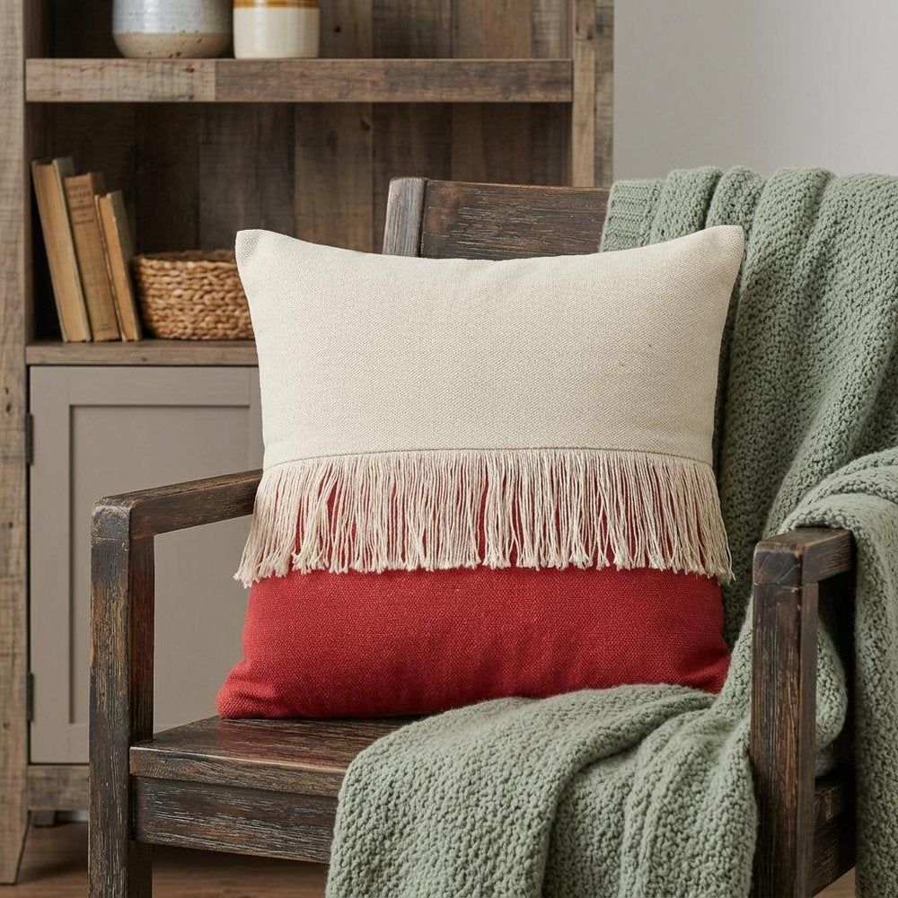 14" X 36" Raspberry Red And Off-White 100% Cotton Zippered Pillow HomeRoots