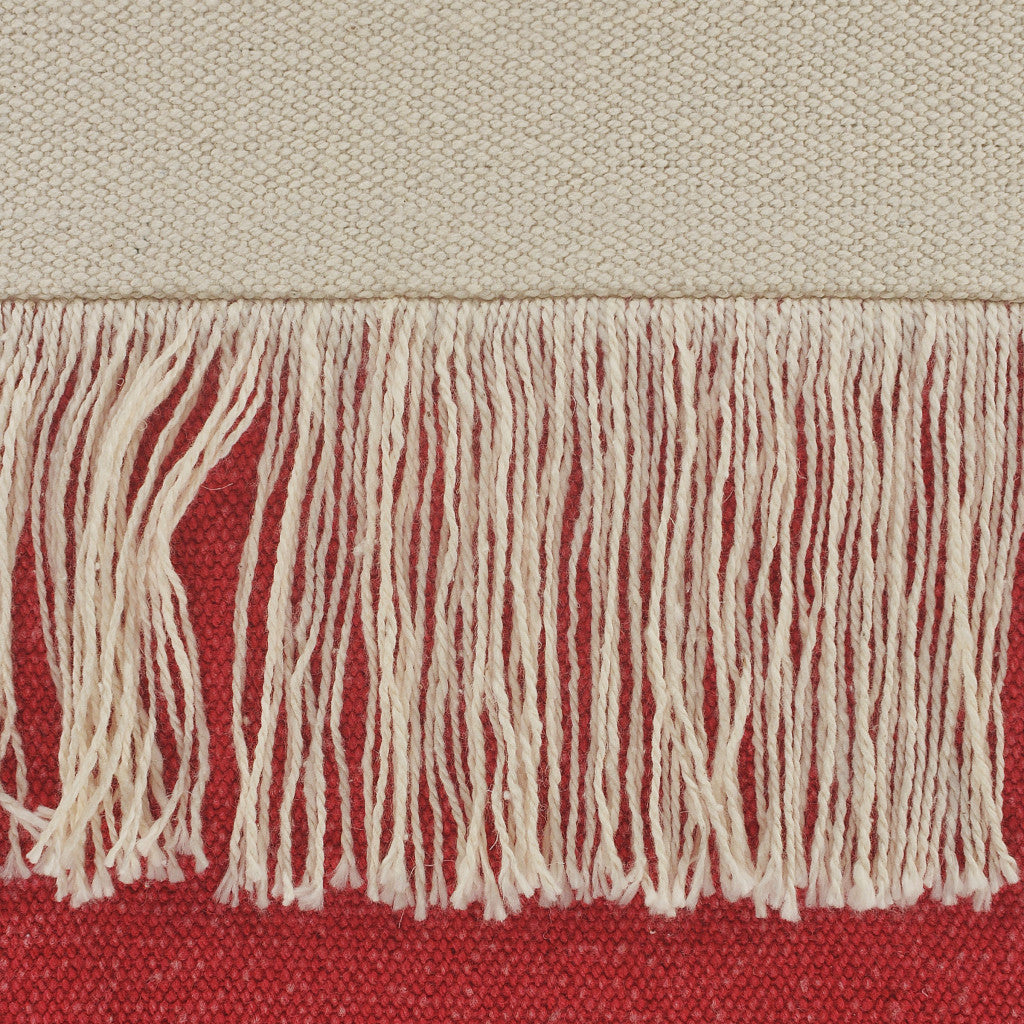 14" X 36" Raspberry Red And Off-White 100% Cotton Zippered Pillow FurniFindUSA