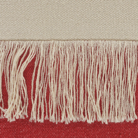 14" X 36" Raspberry Red And Off-White 100% Cotton Zippered Pillow FurniFindUSA