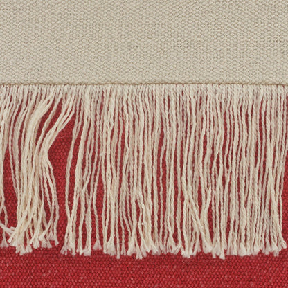 14" X 36" Raspberry Red And Off-White 100% Cotton Zippered Pillow HomeRoots