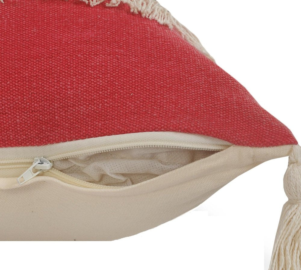 14" X 36" Raspberry Red And Off-White 100% Cotton Zippered Pillow — view 8