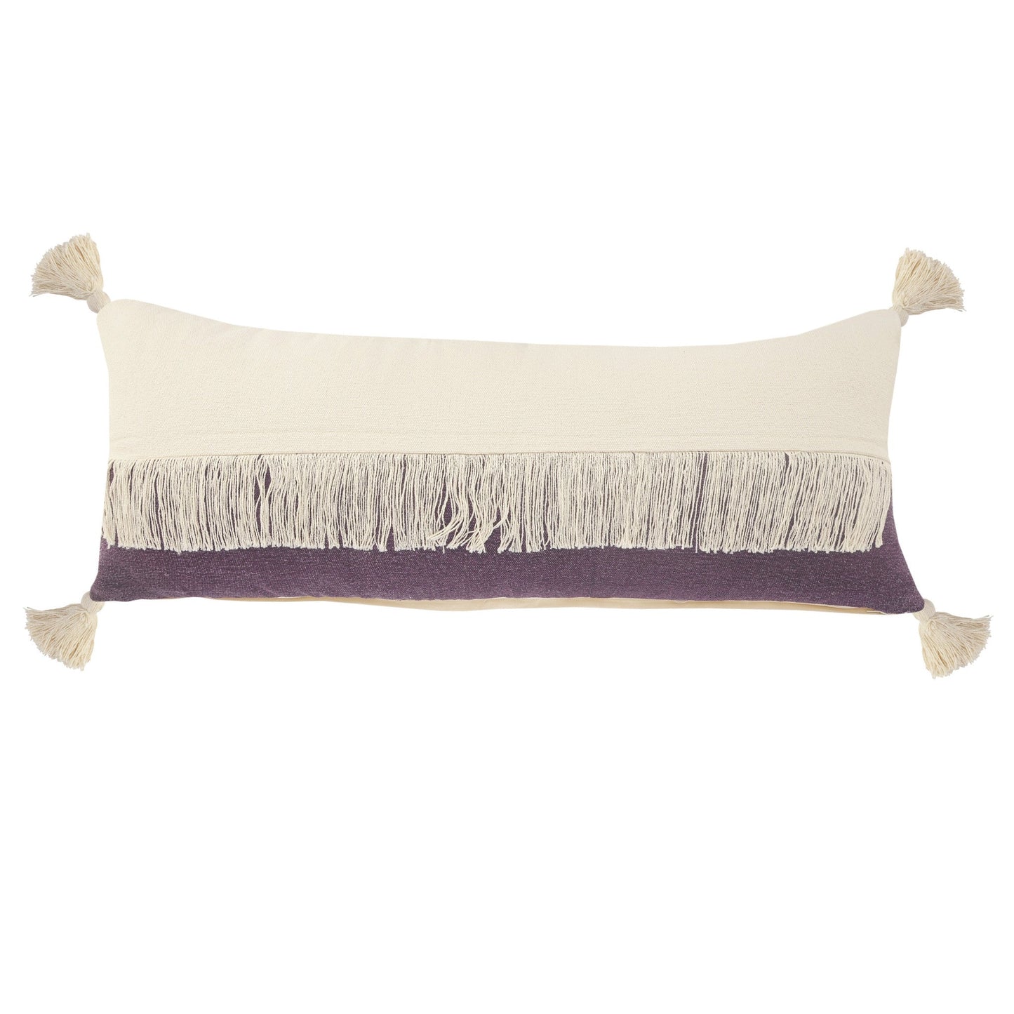 14" X 36" Purple And Off-White 100% Cotton Zippered Pillow FurniFindUSA