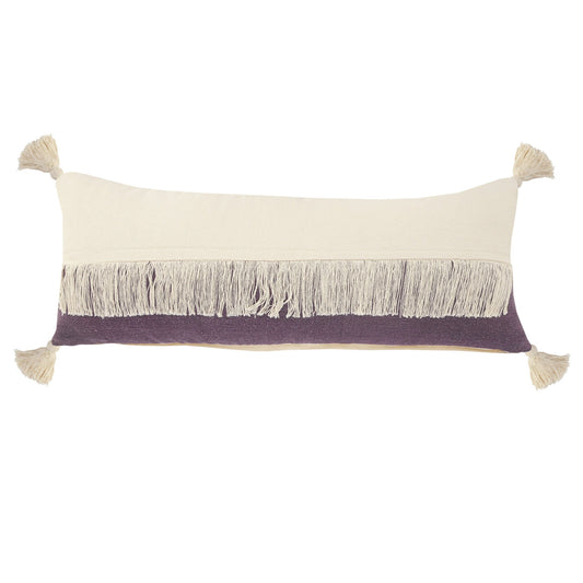 14" X 36" Purple And Off-White 100% Cotton Zippered Pillow FurniFindUSA