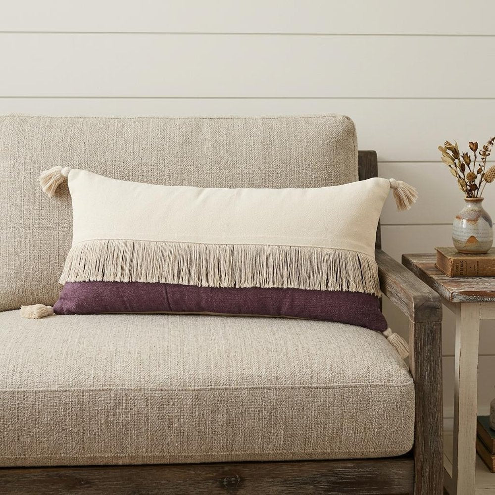 14" X 36" Purple And Off-White 100% Cotton Zippered Pillow — view 1