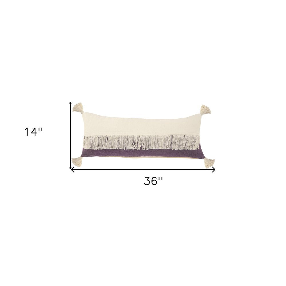 14" X 36" Purple And Off-White 100% Cotton Zippered Pillow — view 10