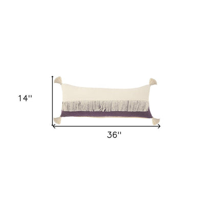 14" X 36" Purple And Off-White 100% Cotton Zippered Pillow HomeRoots