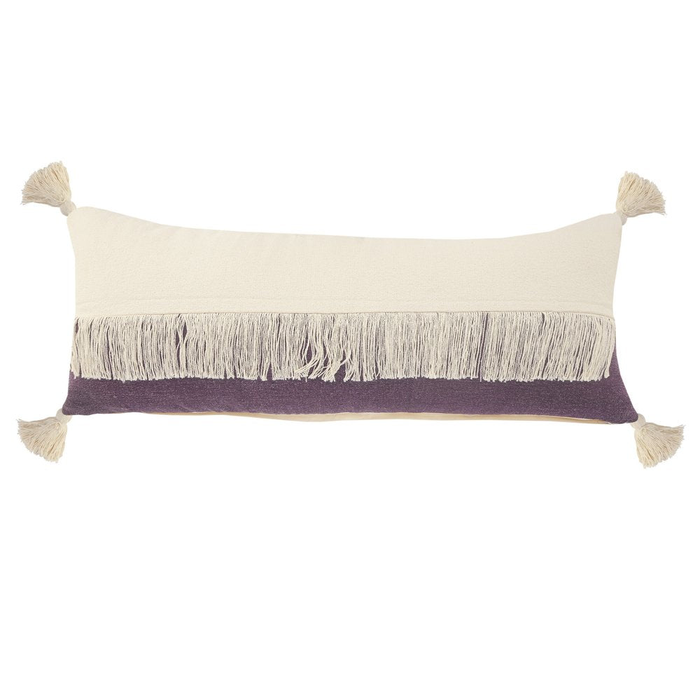 14" X 36" Purple And Off-White 100% Cotton Zippered Pillow HomeRoots