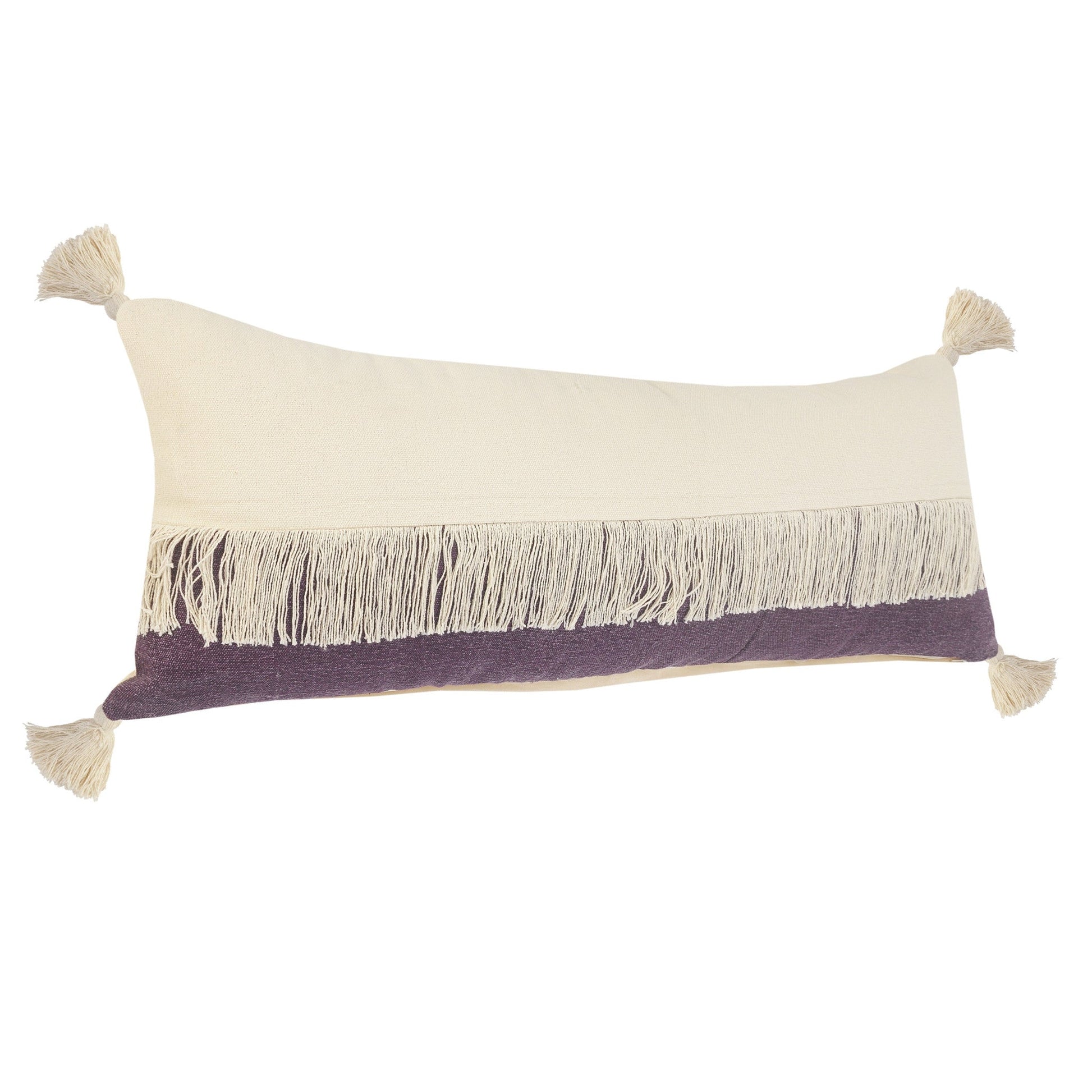 14" X 36" Purple And Off-White 100% Cotton Zippered Pillow FurniFindUSA