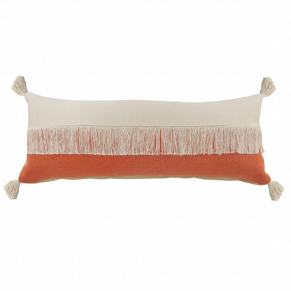 14" X 36" Orange And Off-White 100% Cotton Zippered Pillow FurniFindUSA