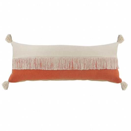 14" X 36" Orange And Off-White 100% Cotton Zippered Pillow FurniFindUSA
